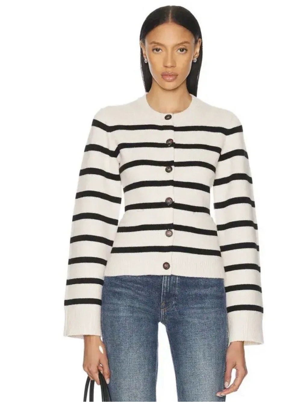 Jenni Kayne Cooper Cardigan Women's Small Ivory Black Stripes NWT Cashmere Wool